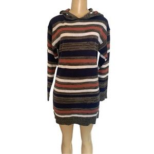 NWT Evelyn Taylor Light Knit Hooded Multi-toned Striped Stretch LS Sweater Dress